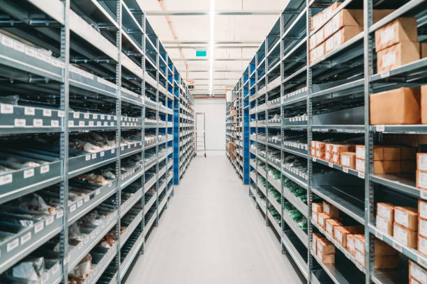 istock Interior shot of a warehouse with many shelves 2148974071