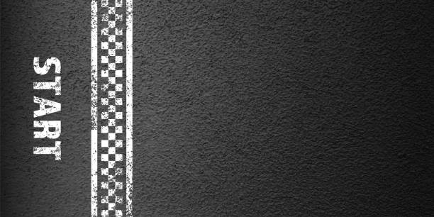 istock Asphalt road with white start line marking, concrete highway surface, texture. Street traffic lane, road dividing strip. Pattern with grainy structure, grunge stone background. Vector illustration 2148974541