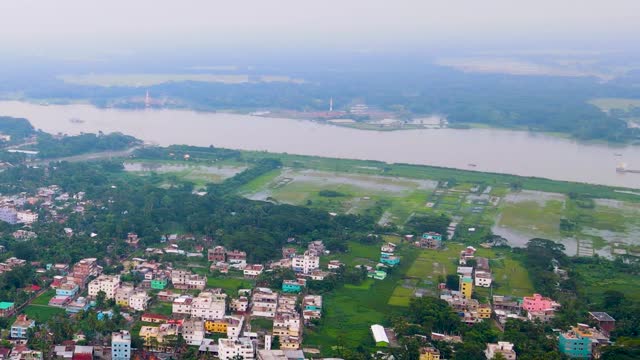 Riverside City of Barisal, Kirtankhola River, Bangladesh, Aerial Panoramic