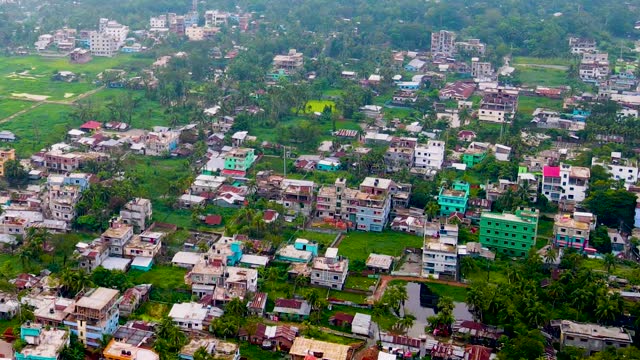 Outside Dhaka City ​​Suburbs Urbanization, Bangladesh, Aerial Descending Shot