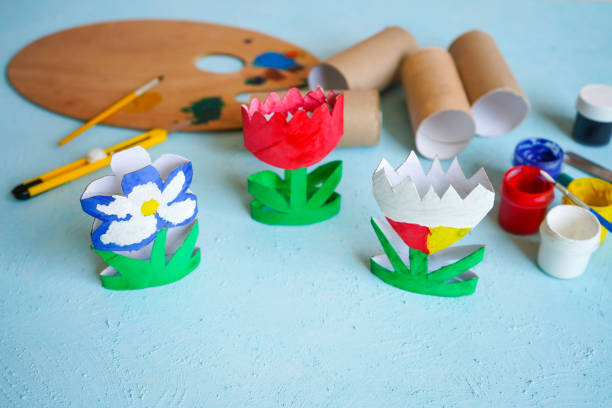 istock toilet paper roll craft concept for kid and kindergarten, DIY, tutorial, spring flower toy, recycle art 2148979070