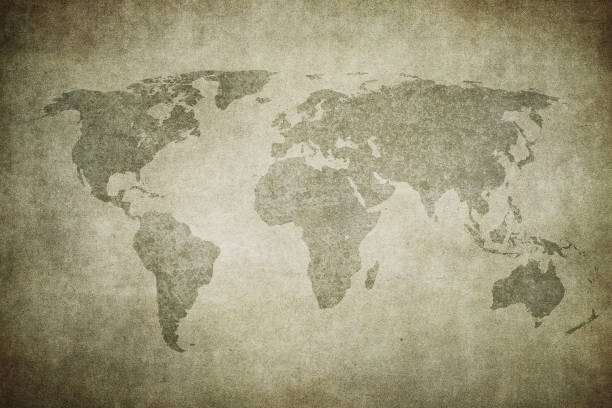 World map on old brown grunge paper