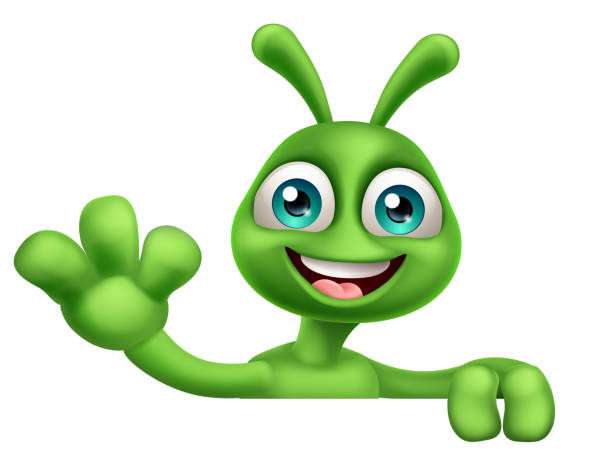 ilustrações, clipart, desenhos animados e ícones de alien cute little green man martian cartoon mascot - frame smiling white background human hand