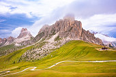 Dolomite mountains, Italy, in summer. Giau pass panoramic view