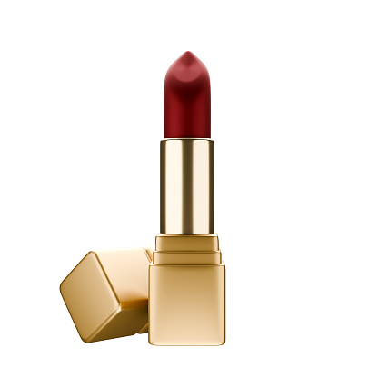 Lipstick golden outer casing 3D rendering on white background have work path. Advertising signs. Product design. Product sales. Product code.
