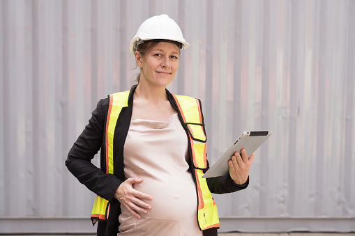 Female Container Female Container Yard Worker Loading Containers Box At Commercial Dock ...