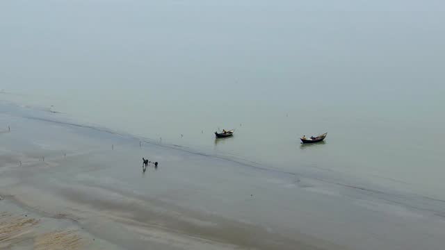 Asian Fishing Trawler Boats Leaving Shore, Bangladesh