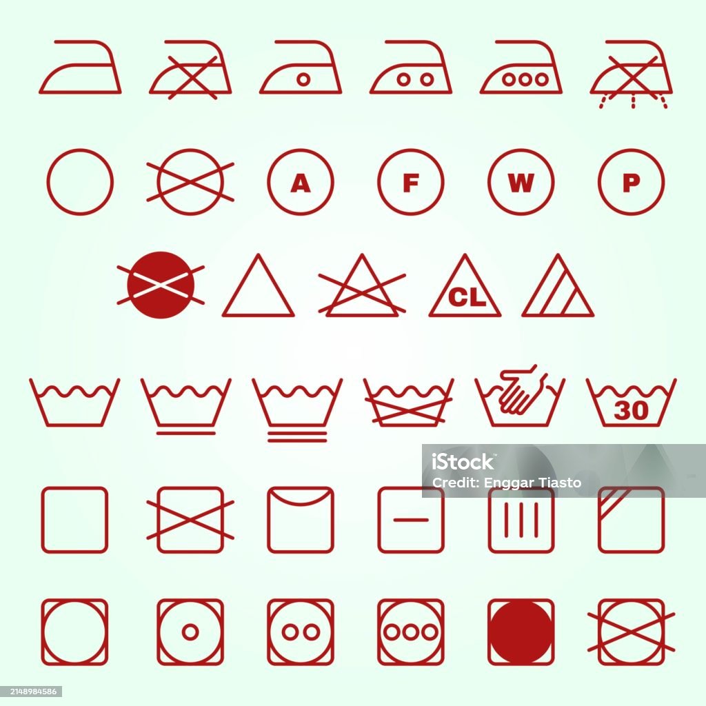 Ironing Label Sign Laundry Labels Tag Realistic Set With Ironing Symbols Isolated Vector ...