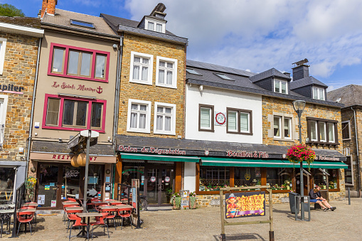 Bars and restaurants on the central square of La Roche-en-Ardenne, Belgium
