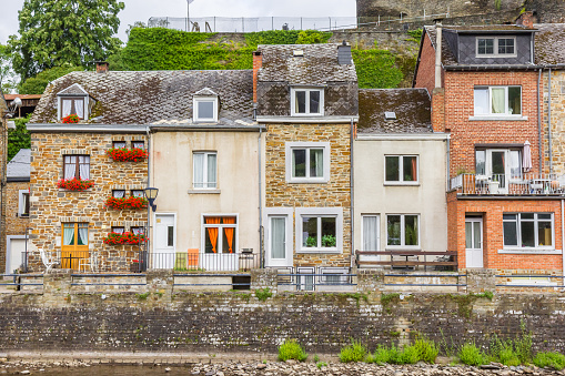 Old houses on the quayside in La Roche-en-Ardenne, Belgium