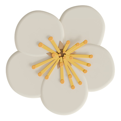 An apple blossom isolated on a white background in a cute decoration foam art style spring floral concept,3D illustration
