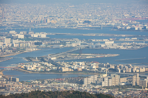 Cityscape of buildings seen from the observation deck of Mt. Rokko