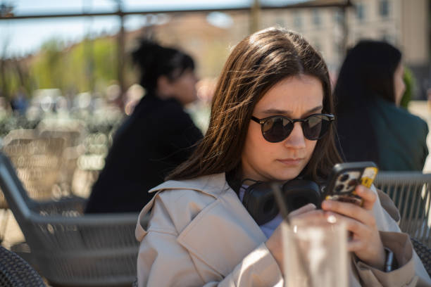 Traveller woman is using phone
