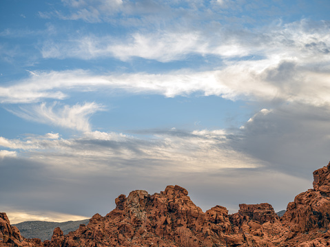 Rugged Nevada desert sandstone landscape in the Valley of Fire State near Las Vegas Nevada.