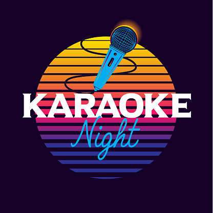 Vector illustration of a Karaoke Night sign advertisement design concept for restaurants and bars nightlife. Use for Restaurant or Pub Bar social media advertising. Fully editable vector eps and high resolution jpg in download. Royalty free design.