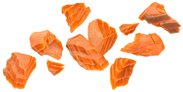 istock Smoked salmon pieces isolated on white background 2148995280