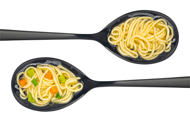 istock Instant noodle soup in spoon isolated on white background, top view 2148995891