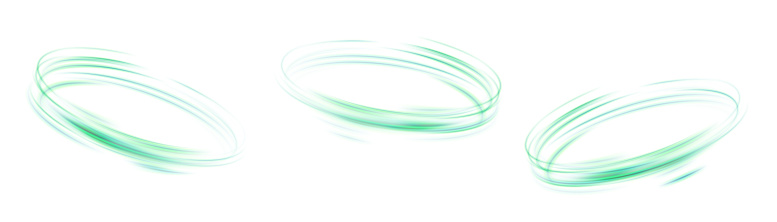 Abstract circular light effect on white background. Dynamic green lines with glow effect. Rotating light effect for gaming and advertising design.