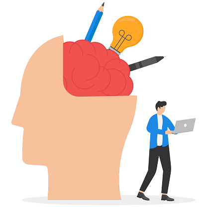 Symbol of Open Mind, New Skills and Creative Abilities. Head profile with an open brain icon vector, business creative idea concept