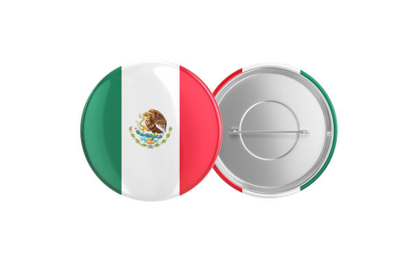 3d Render Mexico Flag Badge Pin Mocap, Front Back Clipping Path, It can be used for concepts such as Policy, Presentation, Election.