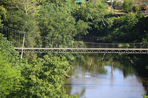 Steel wire rope suspension bridge spanning the Phetchaburi River, Baan Pong Luek, Bang Kloy, Phetchaburi Thailand