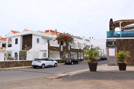 El Cotillo at Fuerteventura, Canary Islands, Spain - November 21 2023: small village at atlantic ocean on a cloudy day