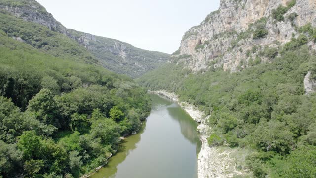 Aerial Shot of the Ardeche Gorges Natural Park, Carved Canyon Through Vegetation