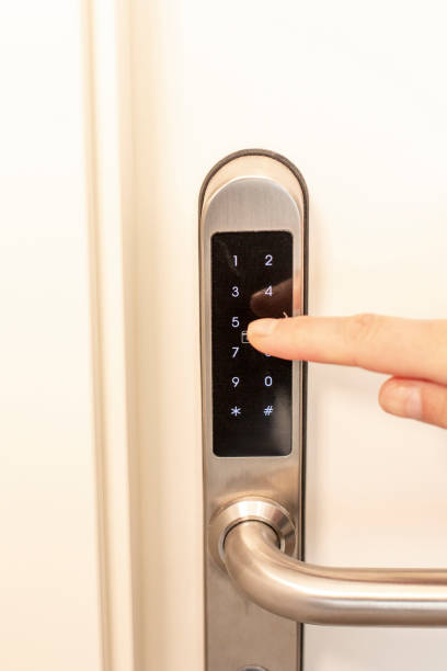istock Close-up of finger pressing security keypad 2149006325