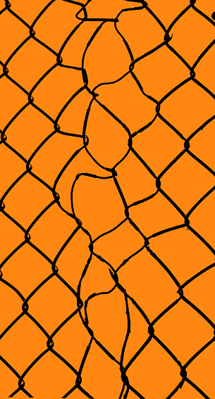 Mended Fence  with orange background