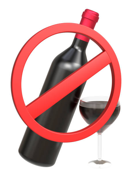 istock 3D Red wine bottle with not allow sign rendering for mockup 2149011138
