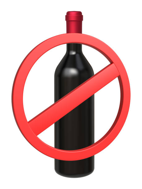 istock 3D Red wine bottle with not allow sign rendering for mockup 2149011216