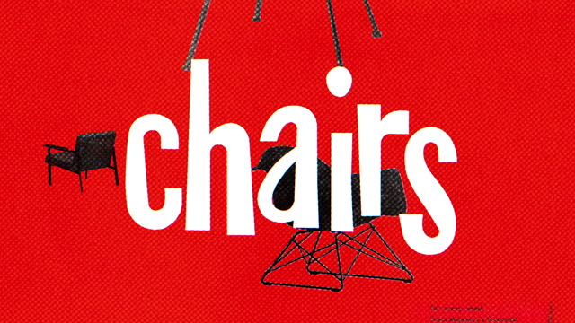 Looping vintage chairs red background with text
