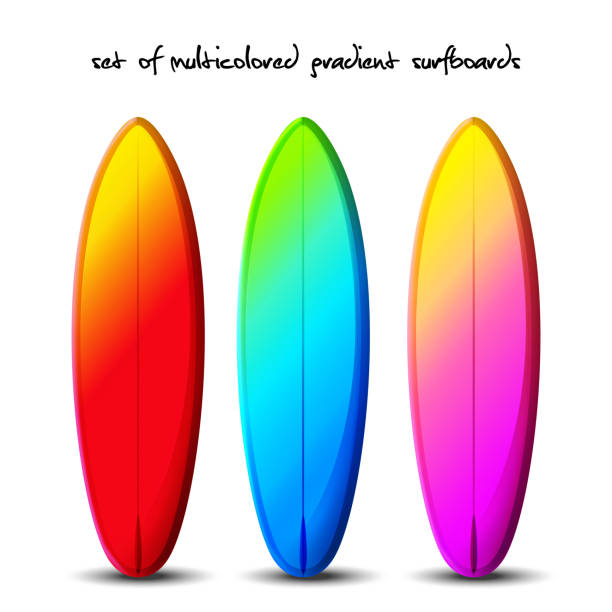 istock The concept of a summer exotic holiday in a modern style. Surfboards with summer exotic gradient multicolored on an white background. Stylish tropical vector set. 2149013812