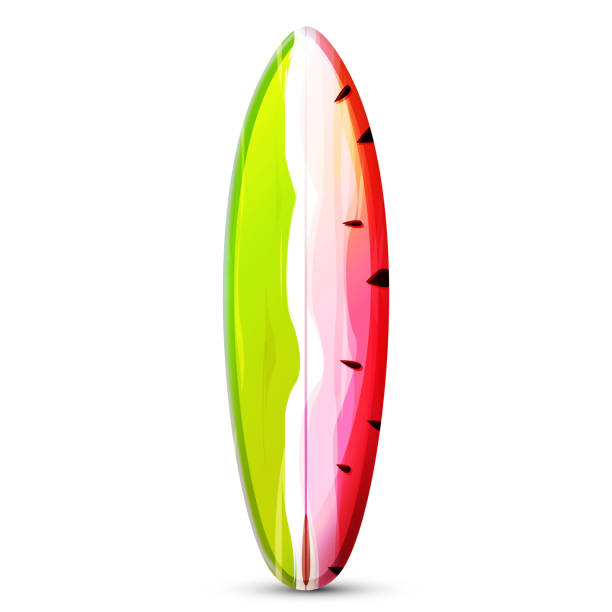 istock The concept of a summer exotic holiday in a modern style. Surfboard with summer exotic watermelon background isolated on white background. Stylish tropical vector poster. 2149014048