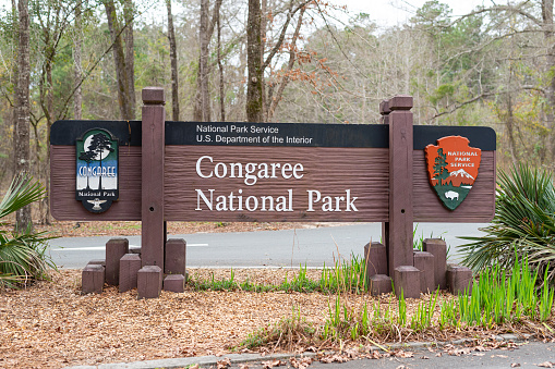 Congaree National Park entrance sign.