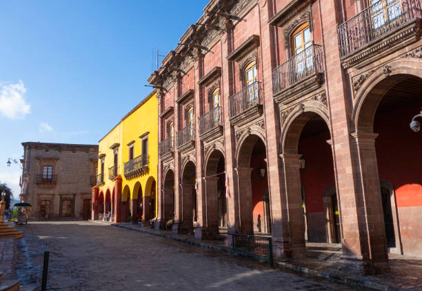 Colonial buildings that line the central square of San Miguel de Allende, a famous and popular tourist destination in Mexico. San Miguel is a Unesco world heritage sight and known for it's nice climate.
