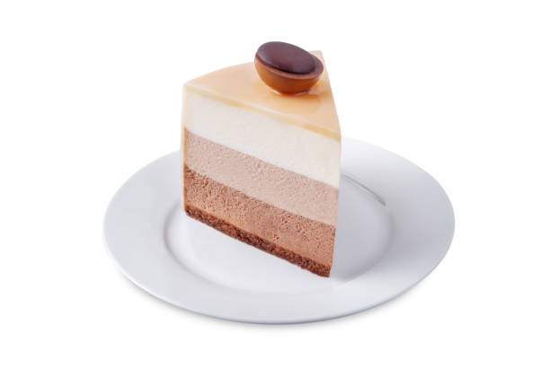 istock Three chocolate cake in a plate on a white isolated background 2149018045