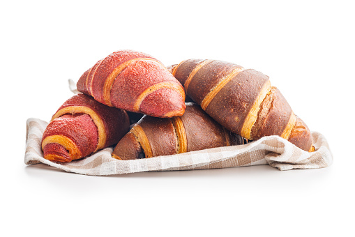Freshly Baked fruity and Chocolate Croissants Isolated Against a White Background