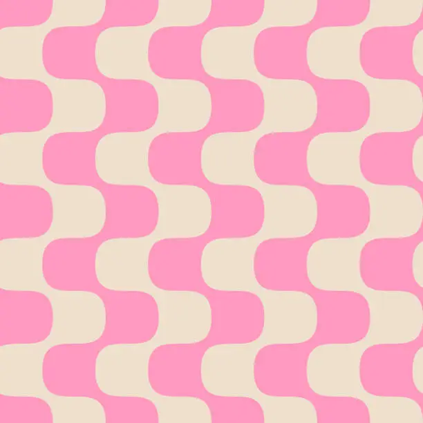 Nahtloses Retro-Muster mit wellenförmigen vertikalen rosa Linien. 1960er, 1970er Jahre funky Design. Nahtloses Retro-Muster mit wellenförmigen vertikalen rosa Linien. 1960er, 1970er Jahre funky Design.