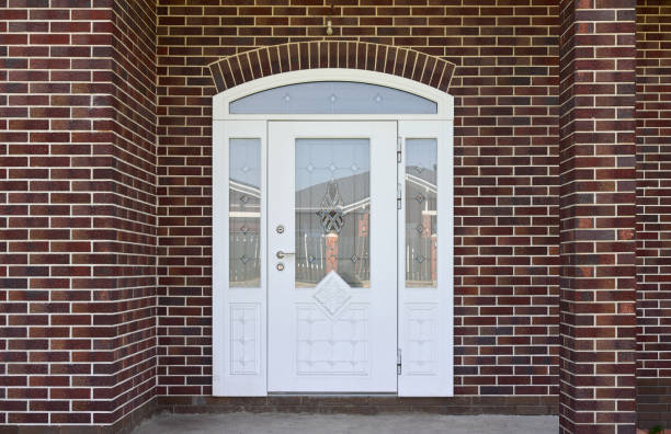 istock Luxury front door in white color with glass 2149024776
