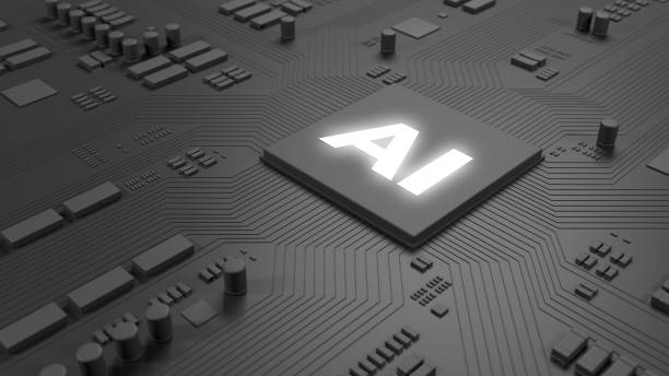 istock AI chip. Dark gray chip on circuit board. Technology background. Artificial intelligence. 2149025364