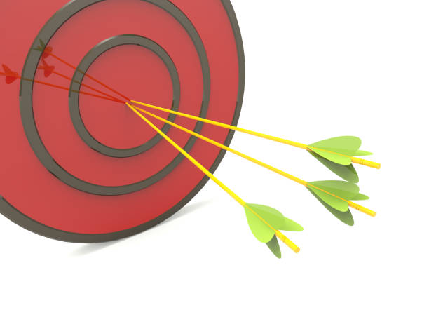 Arrow hitting target, leadership aiming achievement goal target