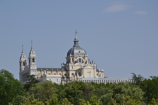 Madrid, Spain, July 14, 2015: Almudena Cathedral and Palacio Real
