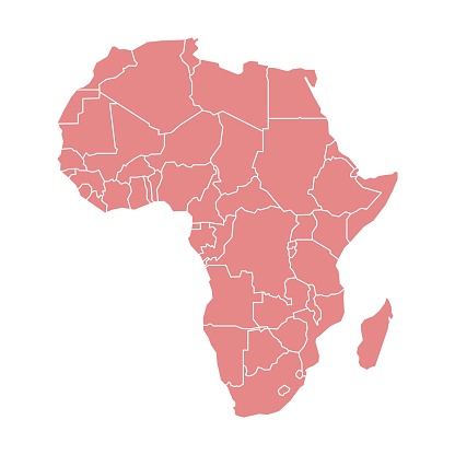 Silhouette and colored (red) Africa map