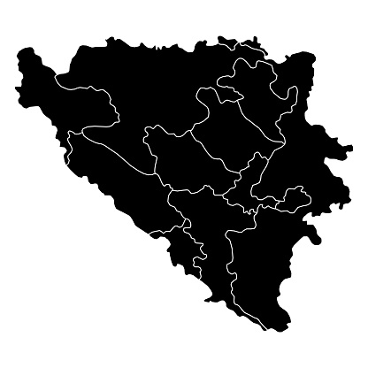 Bosnia and Herzegovina contour map background with states. Bosnia and Herzegovina contour map isolated on white background. Vector illustration