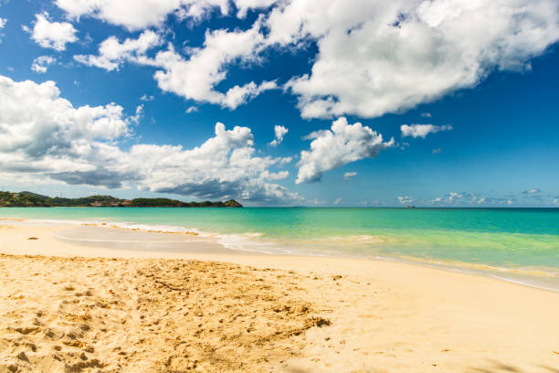 istock Caribbean beach with white sand, deep blue sky and turquoise water 2149033878