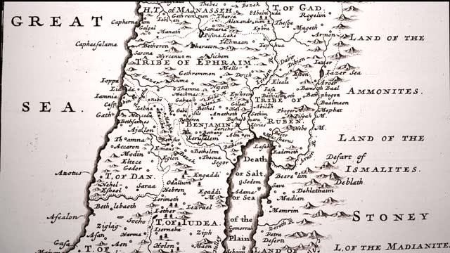 Antique Map of Canaan Divided by Tribe. Historic Representation of Ancient Palestine Tribes. Israel