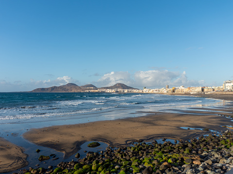 Panoramic view of the beach Playa Las Canteras , Las Palmas de Gran Canaria Spain