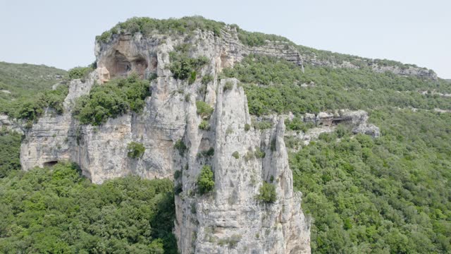 Aerial Drone Shot, Soaring Pinnacles Of The Cathedral Rock At Ardèche Gorges National Nature Reserve In France.