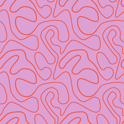 Abstract orange tangled lines seamless pattern on pink background. For website background, home décor and textile